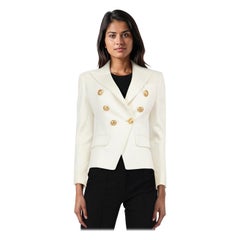 Balmain White Double Breasted Gold Button Blazer Size XS