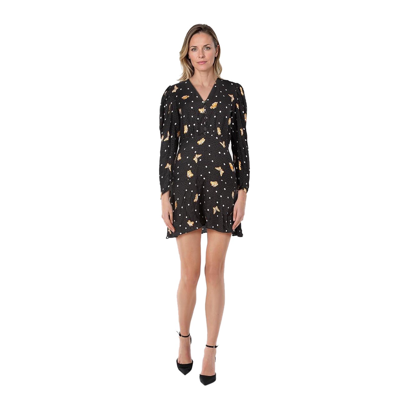 The Kooples Black Butterfly Print Mini Dress Size L For Sale