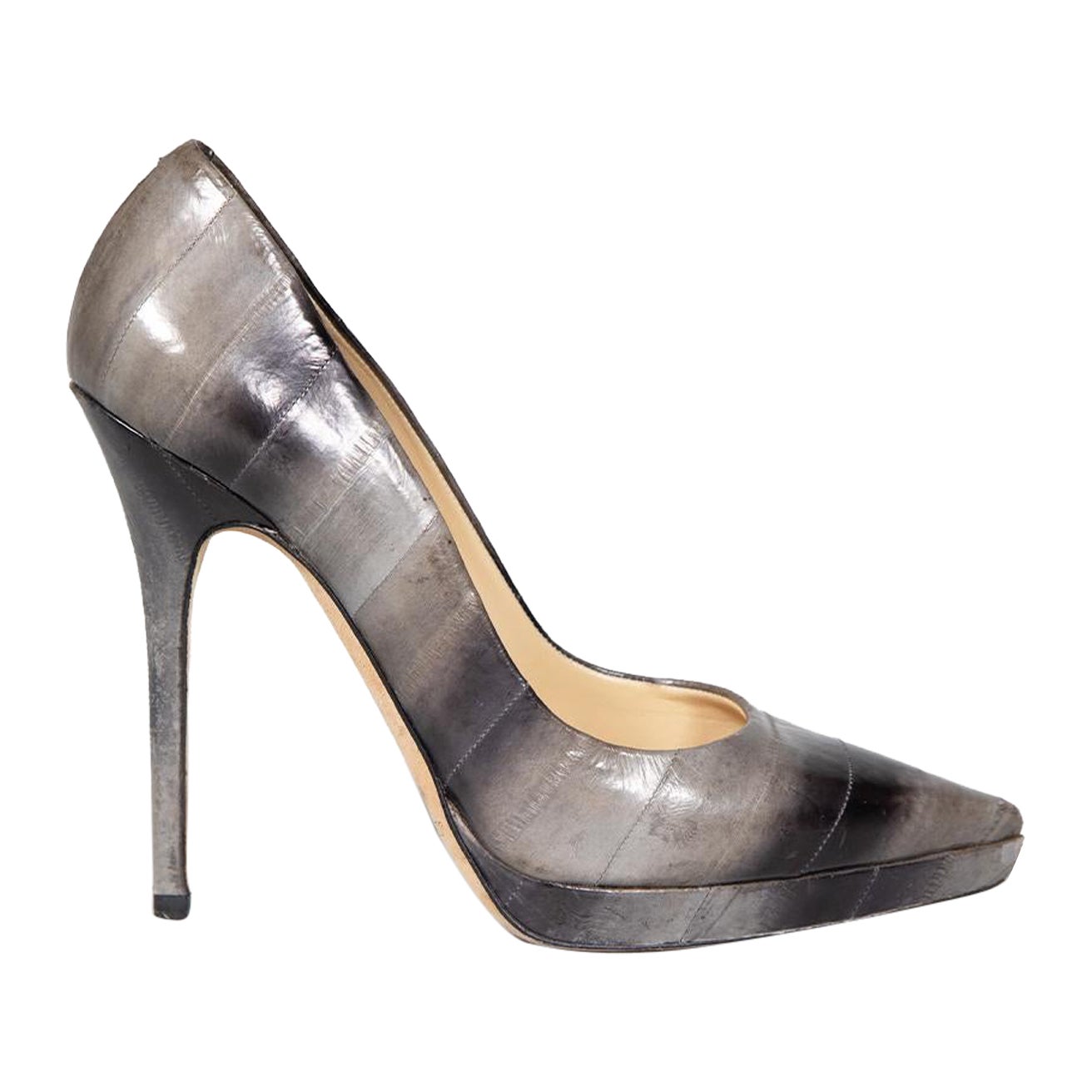Jimmy Choo Grey Eel Skin Pumps Size IT 38 For Sale