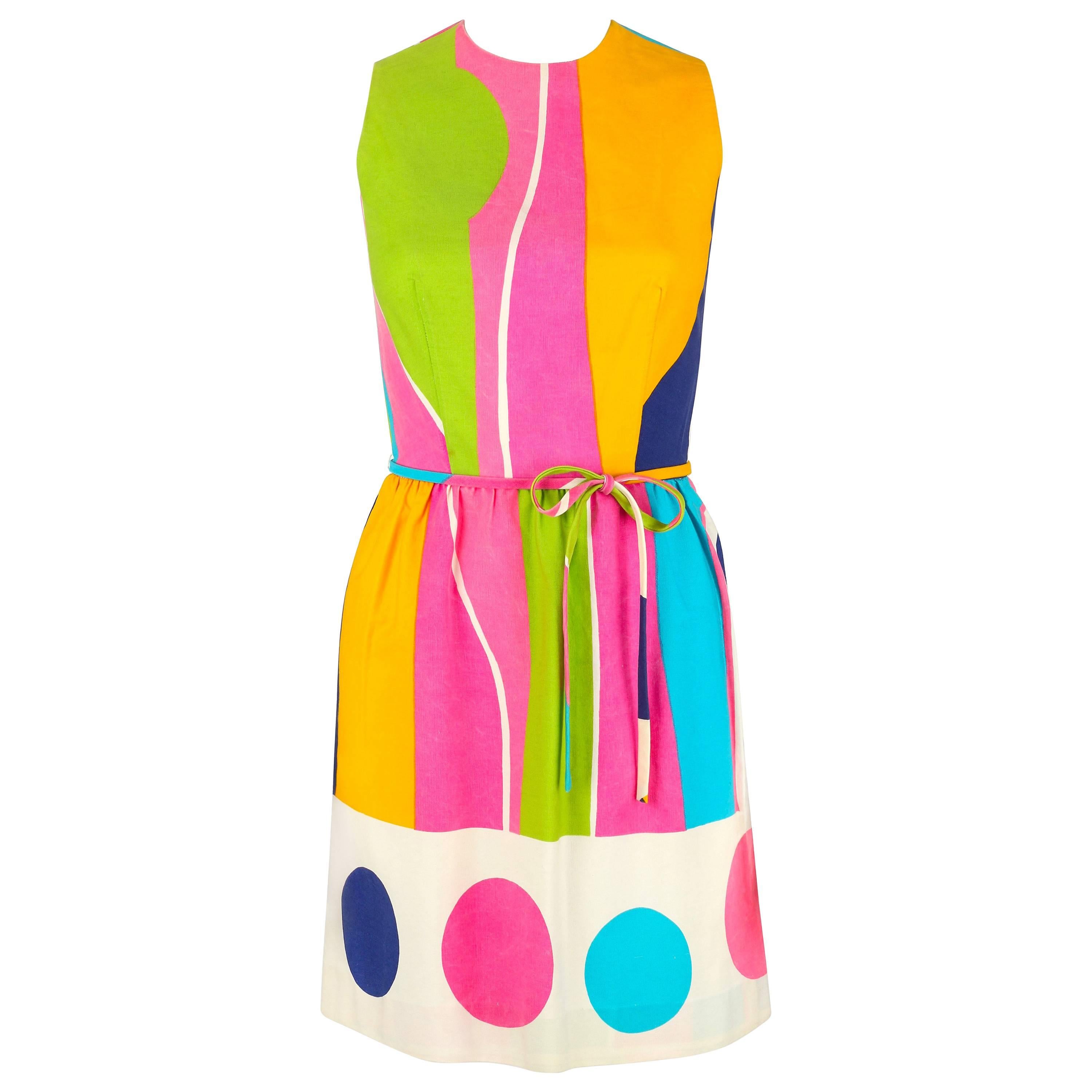 LANZ ORIGINALS c.1960's Multicolor Cotton Colorblock Sleeveless Shift Dress