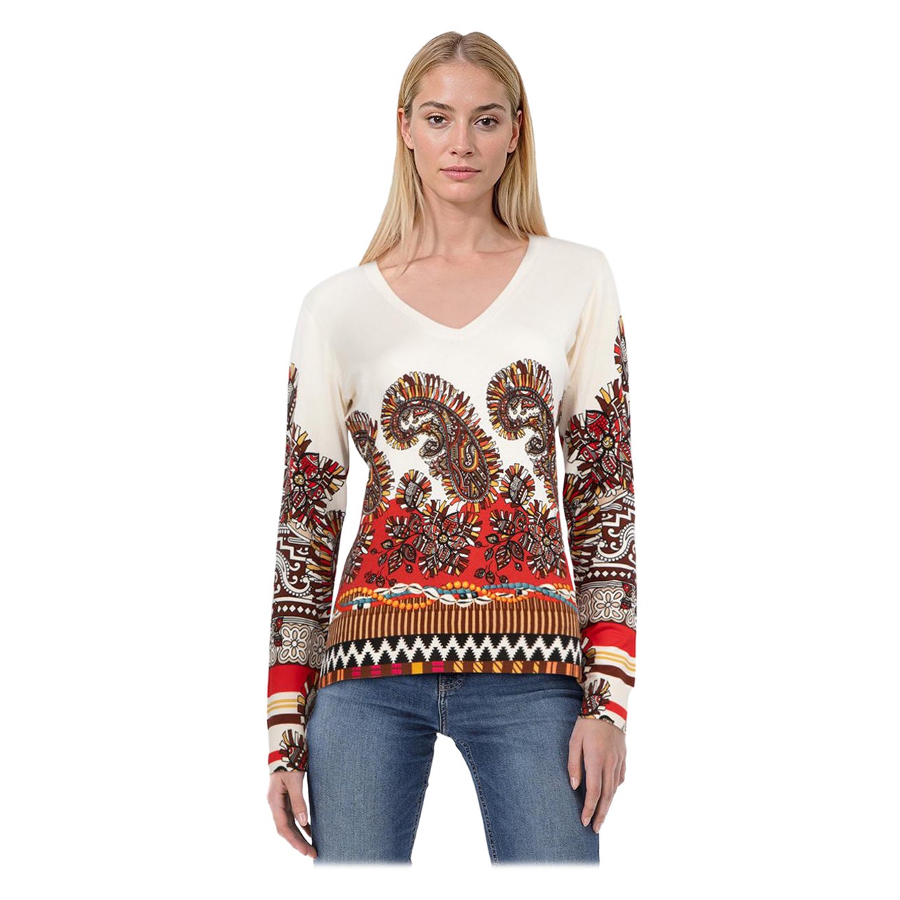 Etro Silk Abstract Patterned Long Sleeve Jumper Size L For Sale