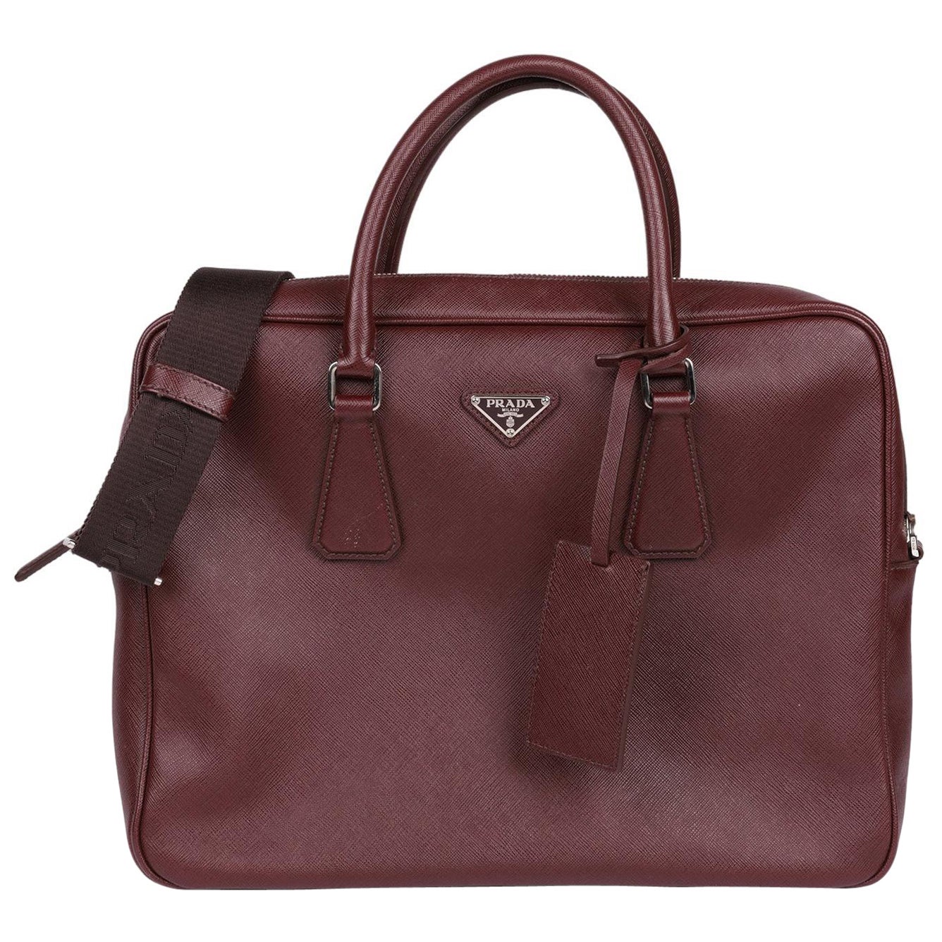 Prada Burgundy Saffiano Leather Work Bag in vendita
