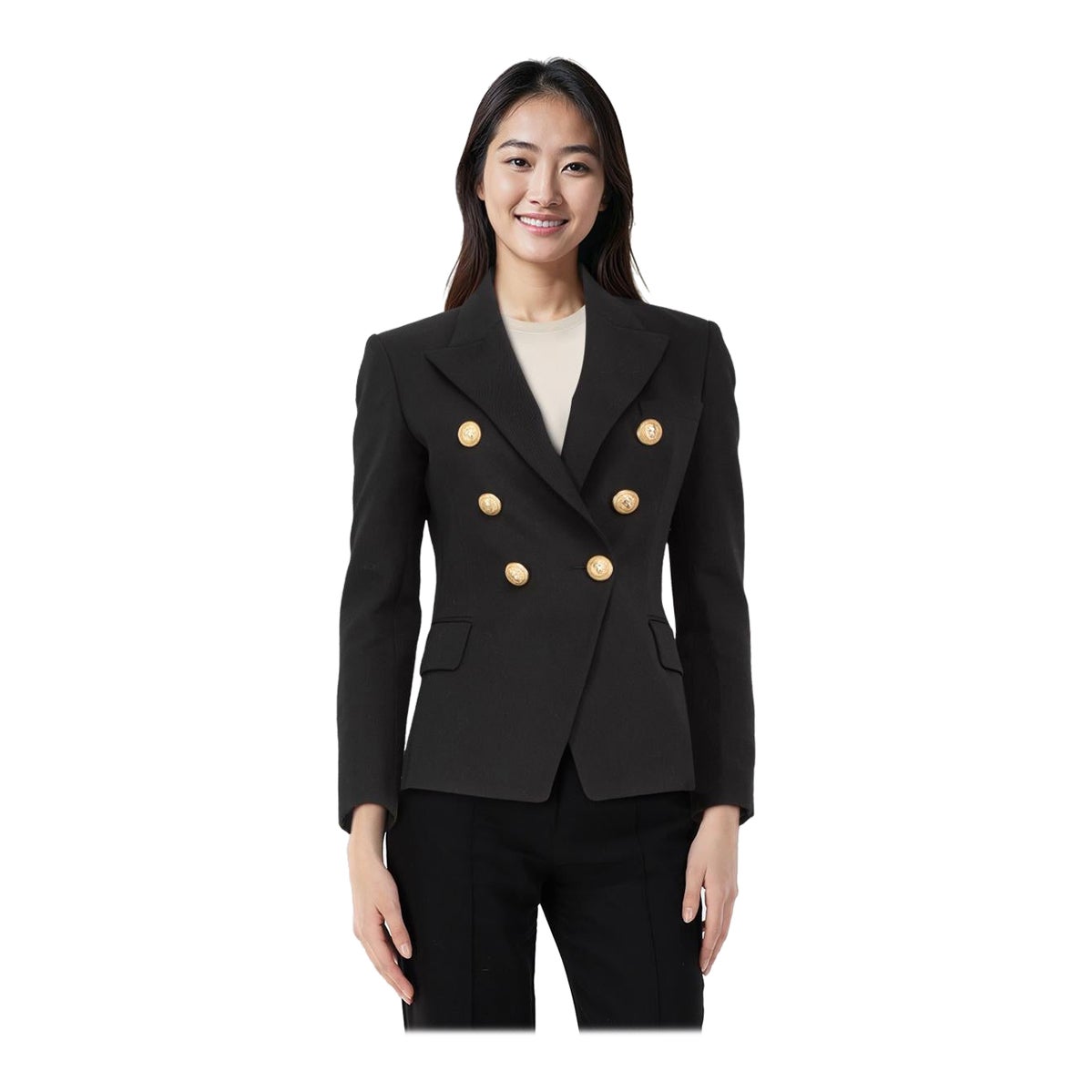 Balmain Black Wool Gold Buttoned Blazer Size S For Sale