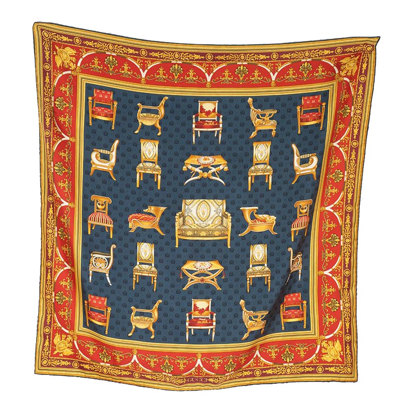 Gucci Chair Pattern Silk Scarf For Sale