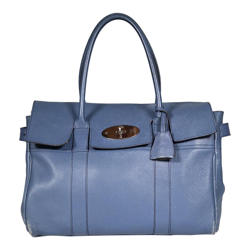 Mulberry Blue Leather Bayswater Handbag For Sale