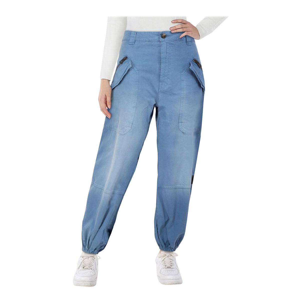 Loewe Blue Cuffed Ankle Cargo Trousers Size S For Sale