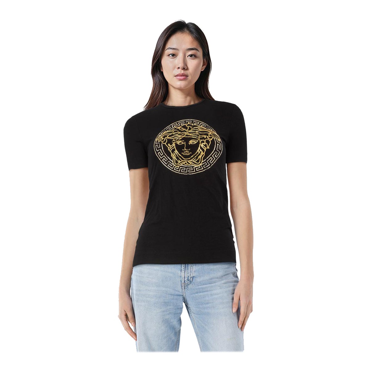 Versace Black Medusa Embroidered T-Shirt Size S For Sale