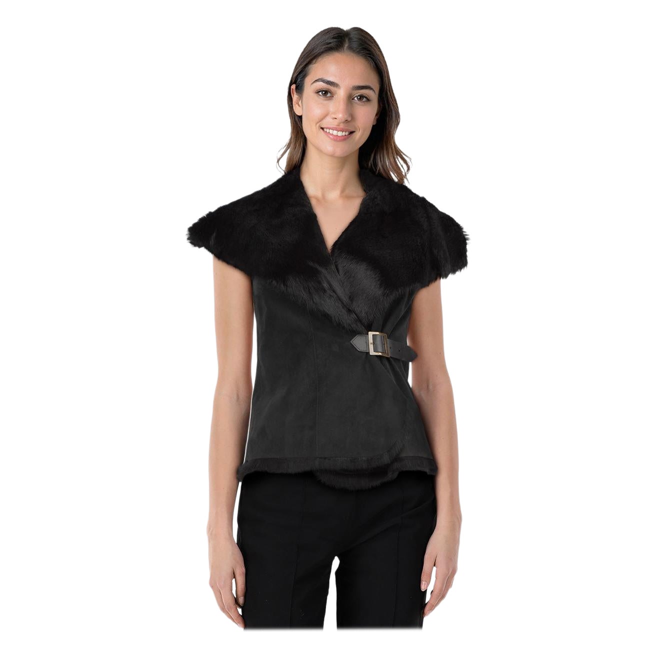Nicole Farhi Black Rabbit Fur Vest Size S For Sale