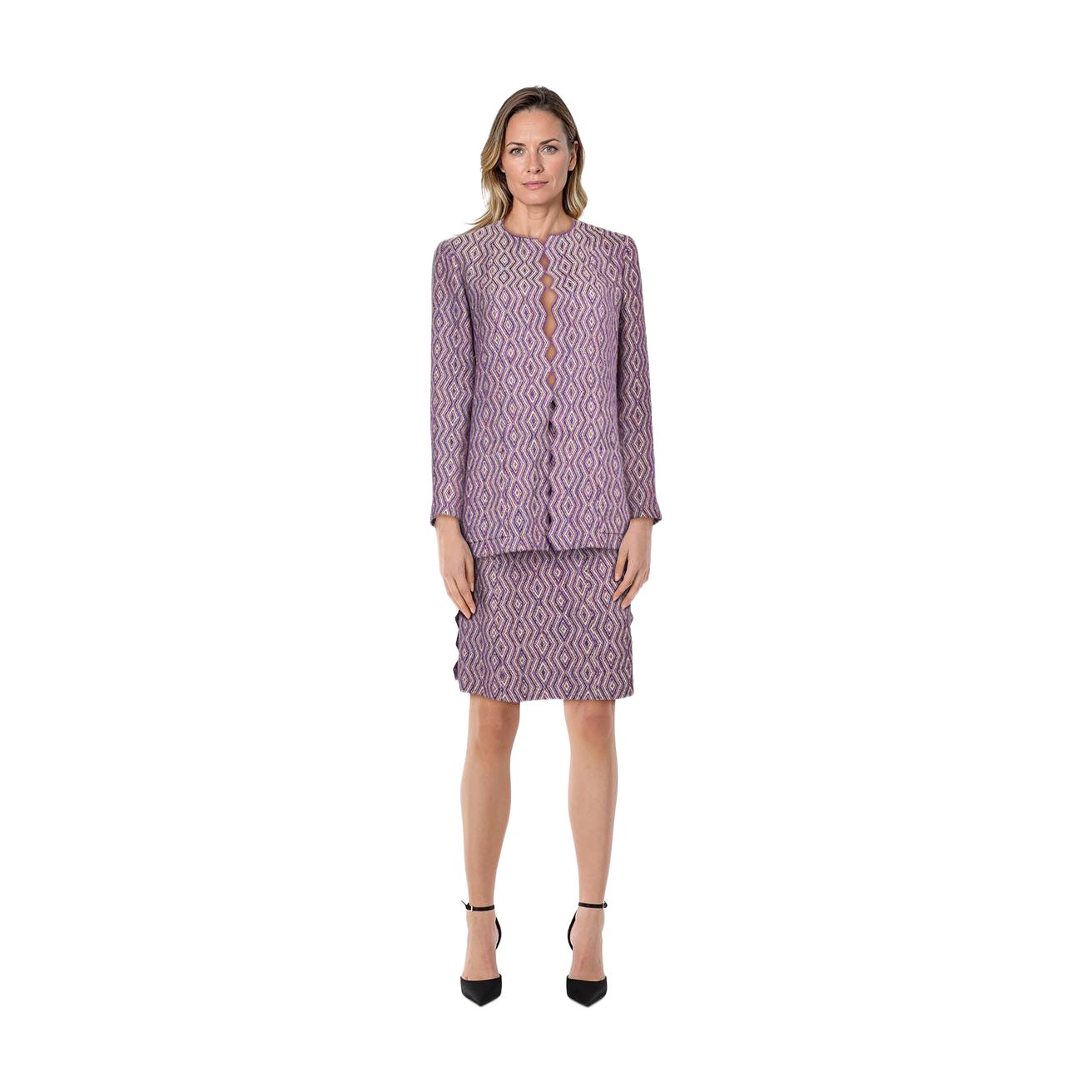 Chanel Purple Diamond Pattern Jacket & Skirt Set Size XL For Sale