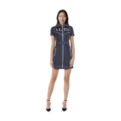 Valentino Garavani Navy VLTN Hooded Zip Up Dress Size S