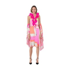 Leonard Pink Silk Abstract Dress & Shawl Set Size XL