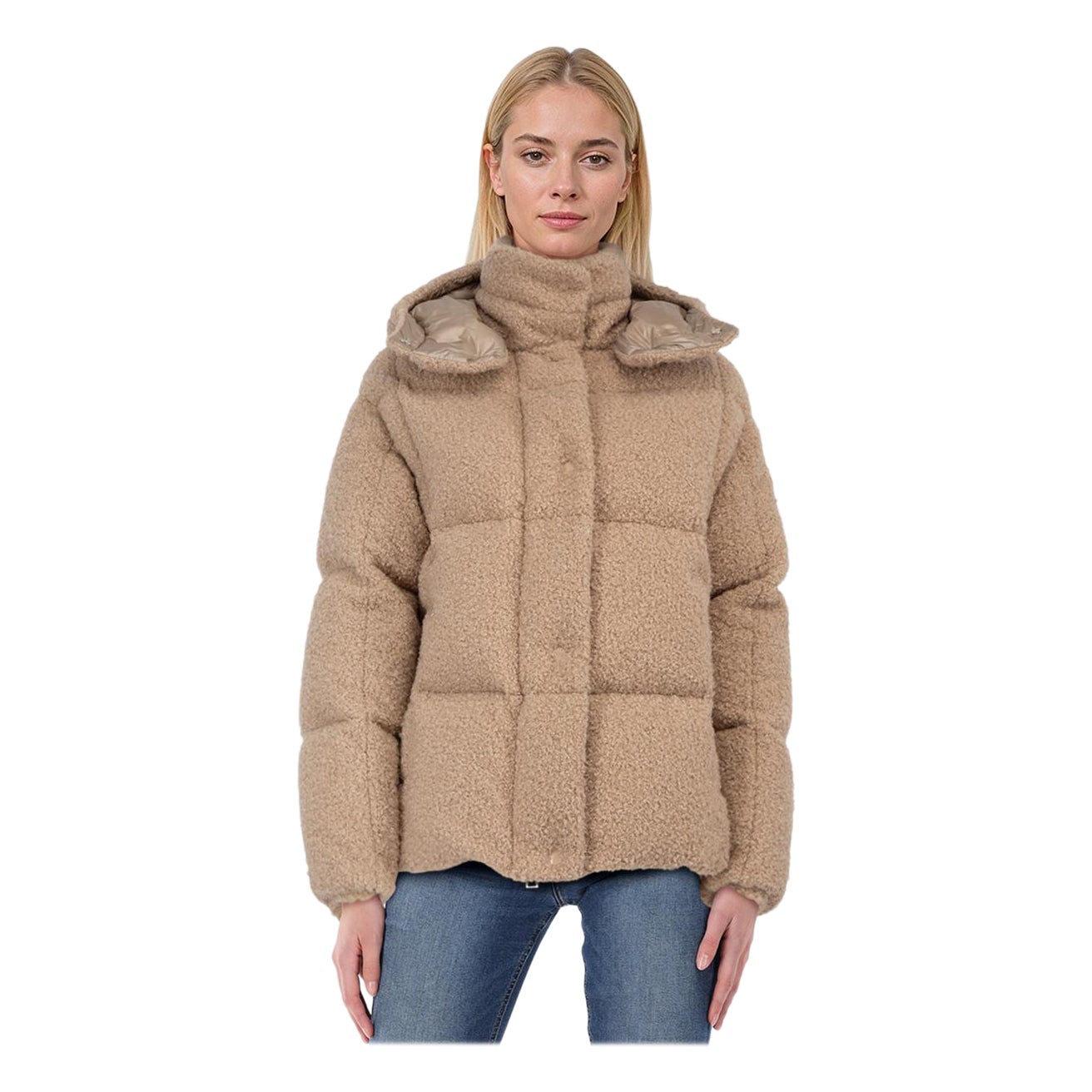 Moncler Beige Paranas Metallic Hooded Down Coat Size S For Sale