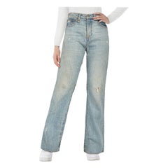 R13 Blue Distressed Straight Leg High Rise Jeans Size S