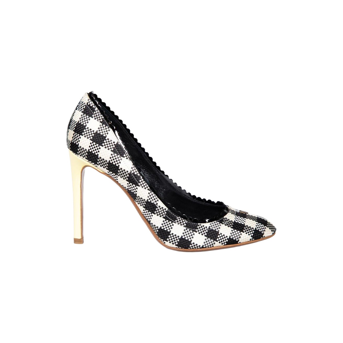 Rochas Gingham Print Woven Pumps Size IT 37.5 For Sale