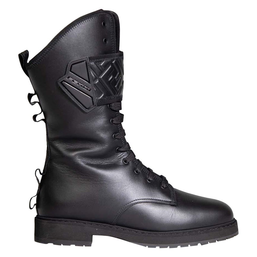 Fendi Black Leather Lace Up Logo Detail Boots Size IT 39 For Sale