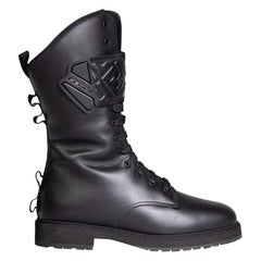Fendi Black Leather Lace Up Logo Detail Boots Size IT 39