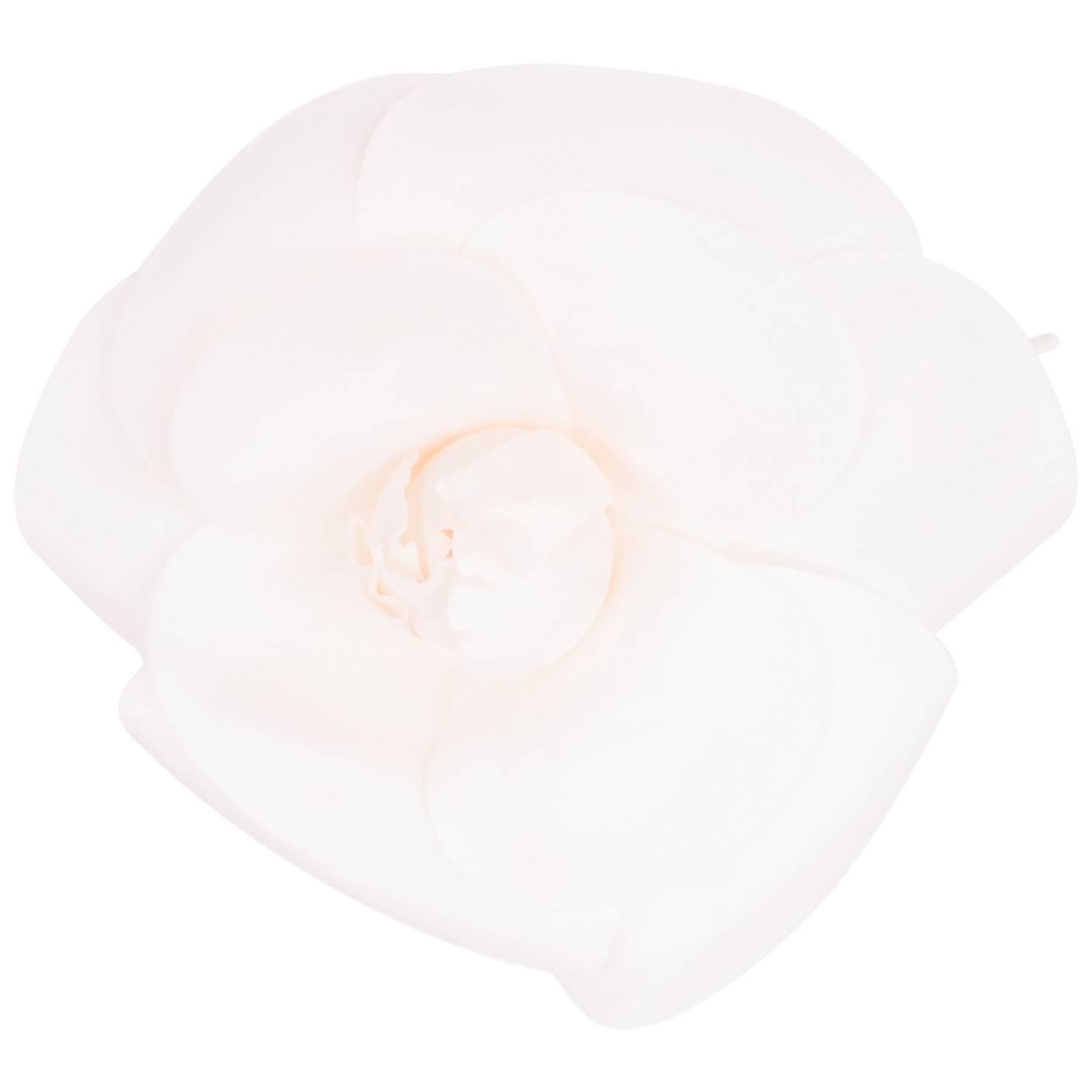Chanel Silk Camellia Flower Brooch Pin - white 