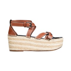 Loewe Brown Leather Gate Espadrilles Sandals Size IT 41