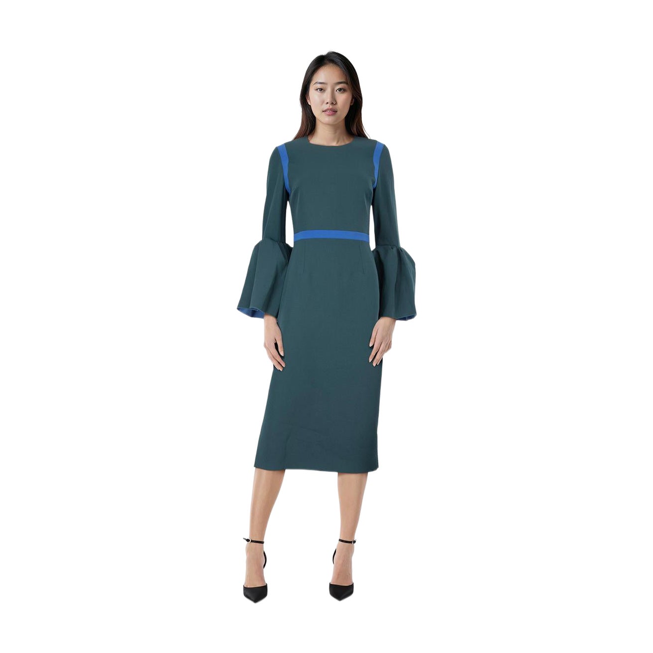Roksanda Green Flared Cuff Midi Dress Size M For Sale