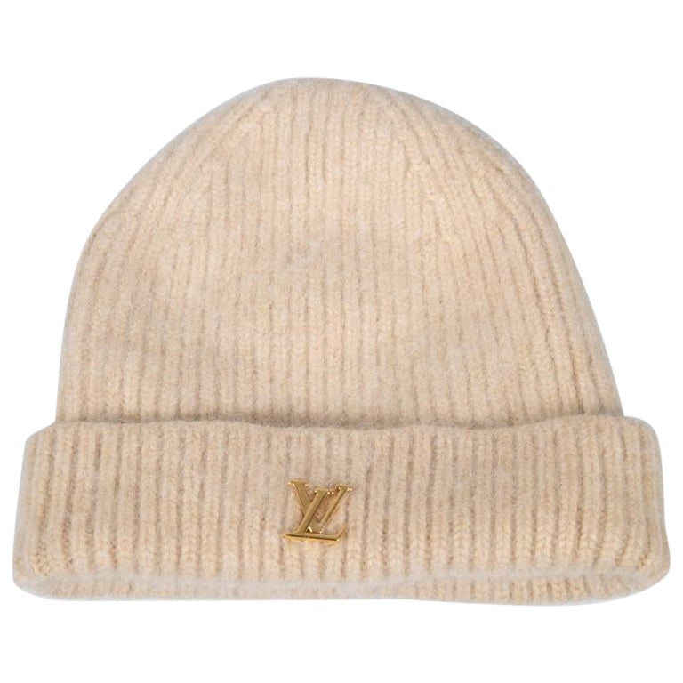 Louis Vuitton Beige Cashmere Logo Beanie For Sale