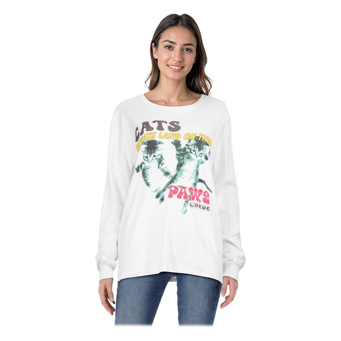 Loewe White Graphic Print Long Sleeve Top Size M For Sale