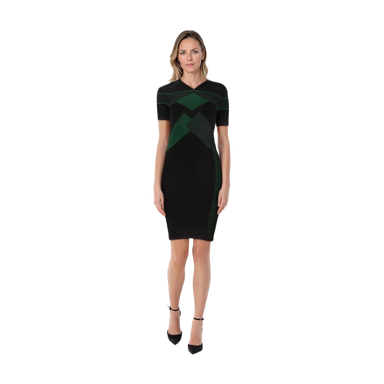 Kenzo Green & Black Knit Bodycon Dress Size XS For Sale
