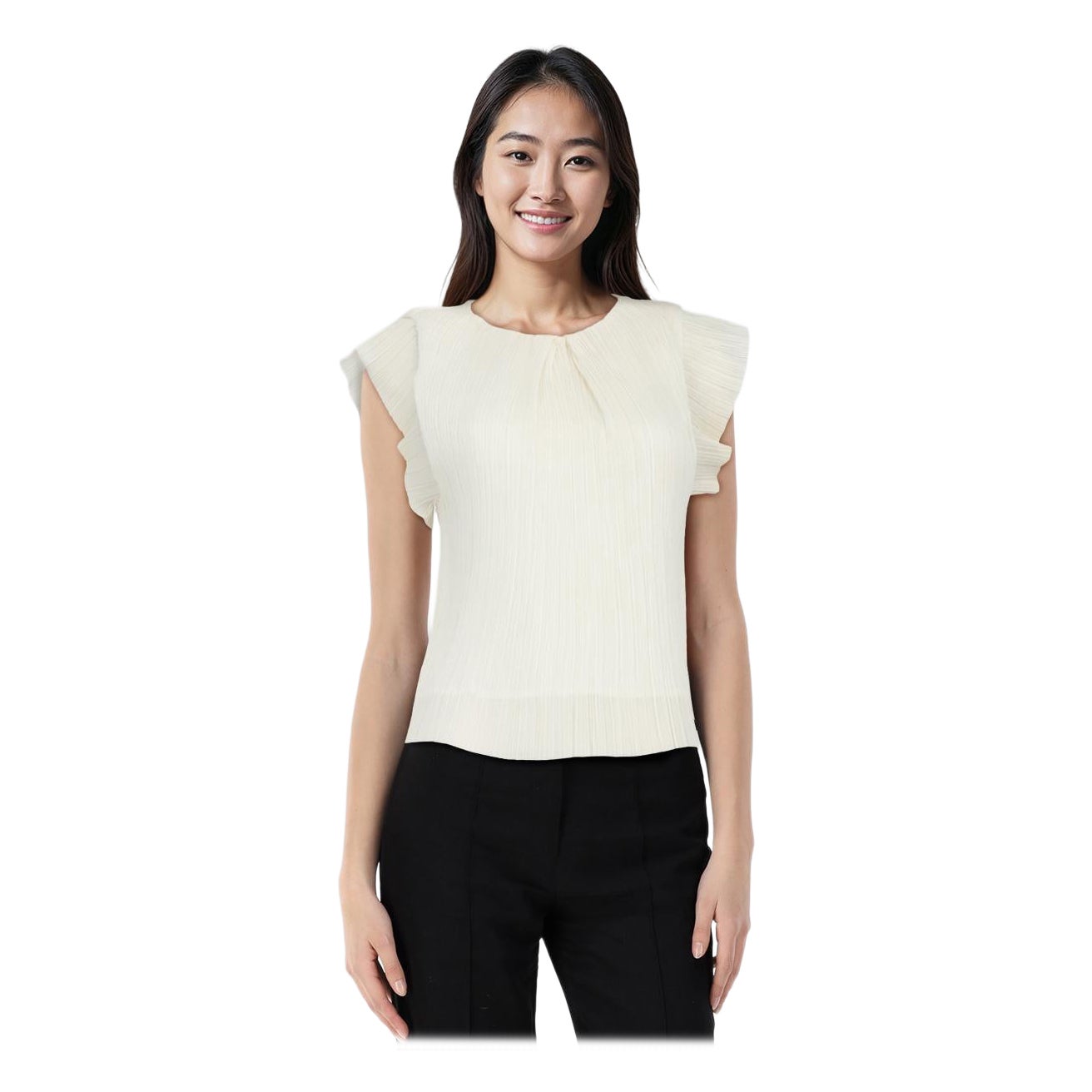 Maje White Pleated Short Sleeve Top Size S For Sale