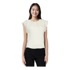Maje White Pleated Short Sleeve Top Size S