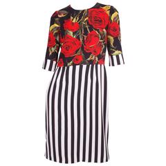 Dolce & Gabbana Striped Rose Print Dress