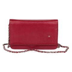 Chanel Red Goatskin Leather Mademoiselle Jacket Embossed Wallet-On-Chain WOC