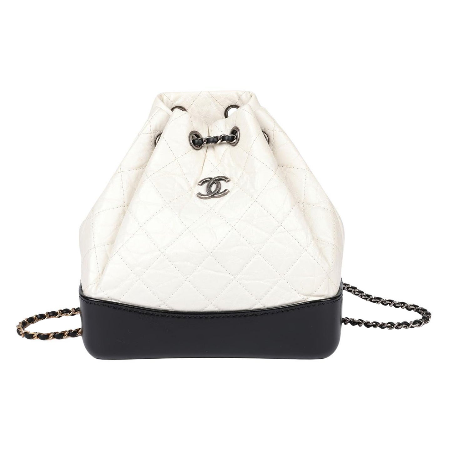 Chanel Black & White Calfskin Leather Gabrielle Backpack