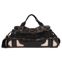 Gucci Black Matte Alligator Leather Large Tassle Race Tote
