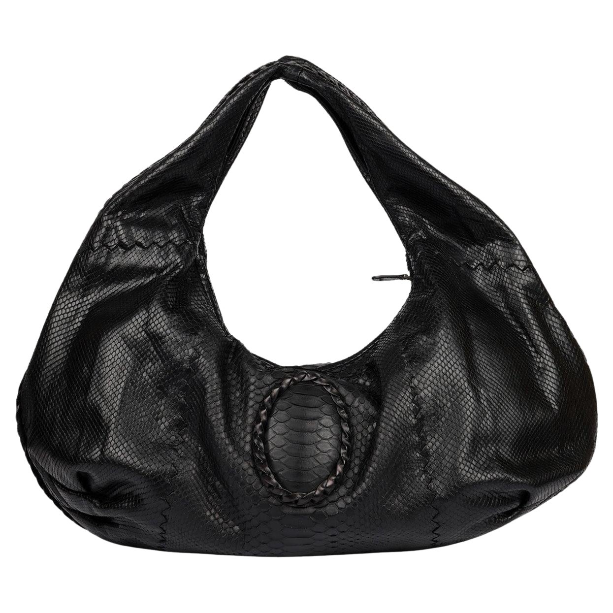Bottega Veneta Black Python Belly Croquet Hobo Shoulder Bag in vendita