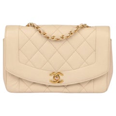 Chanel Ivory Quilted Caviar Leather Vintage Small Diana Classic Single Flap Bag