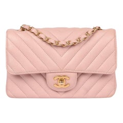 Chanel Pink Chevron Quilted Washed Caviar Leather Rectangular Mini Flap Bag