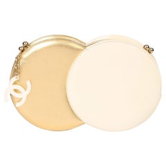 Chanel Gold Lambskin & Beige Patent Leather Double Circle Clutch
