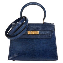 Hermès Blue Saphir Lizard Leather Vintage Kelly 20cm Sellier