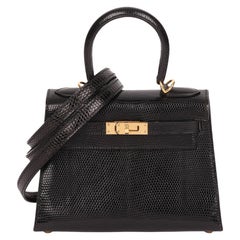 Hermès Black Lizard Leather Vintage Kelly 20cm Sellier