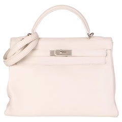 Hermès White Clemence Leather Kelly 32cm Retourne