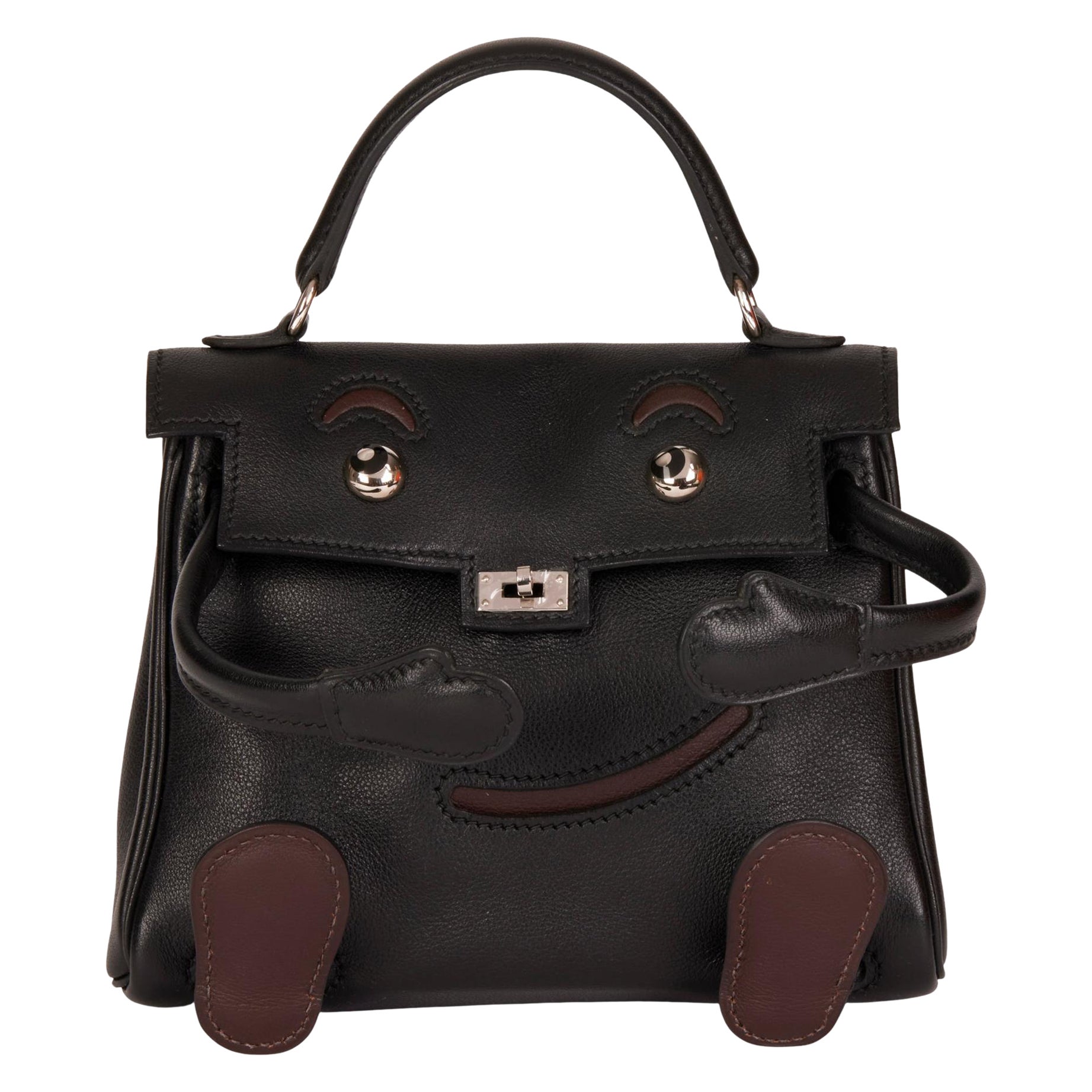 Hermès Black & Chocolate Gulliver Leather Vintage Kelly Quelle Idole Doll