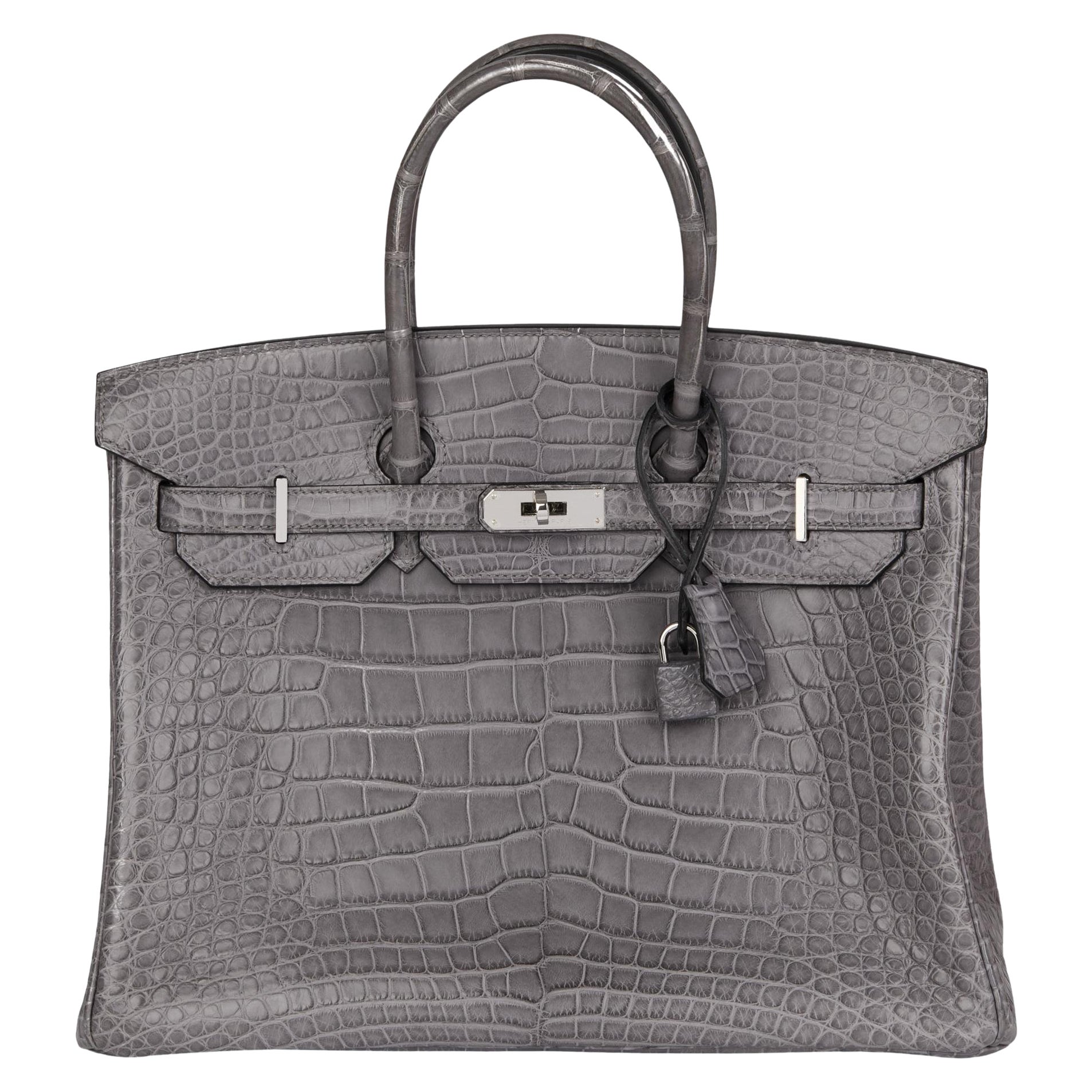 HERMÈS Gris Paris Matte Alligator Leather Birkin 35cm
