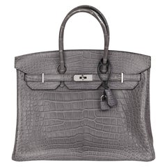HERMÈS Gris Paris Matte Alligator Leather Birkin 35cm