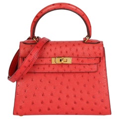 Hermès Rouge Vif Ostrich Leather Kelly 20cm Sellier