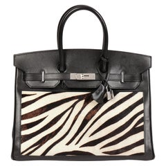Hermès Black Box Calf Leather & Zebra Print Calfskin Pony Fur Birkin 35cm