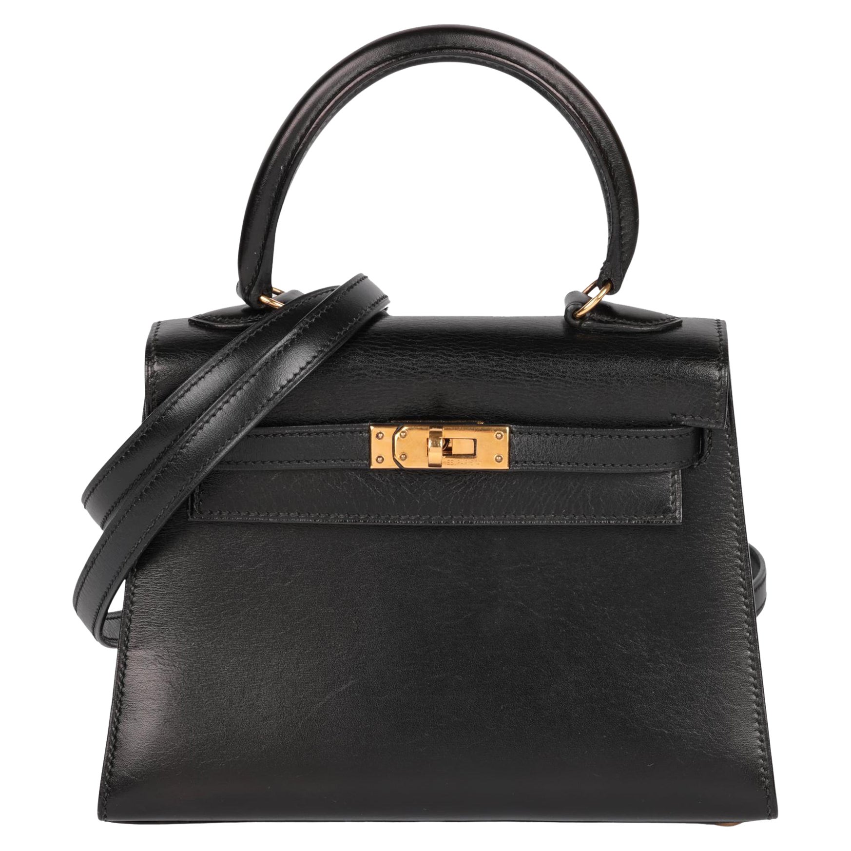 Hermès Black Box Calf Leather Vintage Kelly 20cm en venta