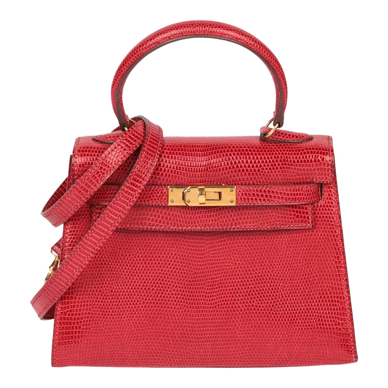 Hermès Rouge Vif Lizard Leather Vintage Kelly 20cm en venta