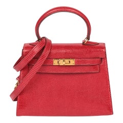 Hermès Rouge Vif Lizard Leather Vintage Kelly 20cm