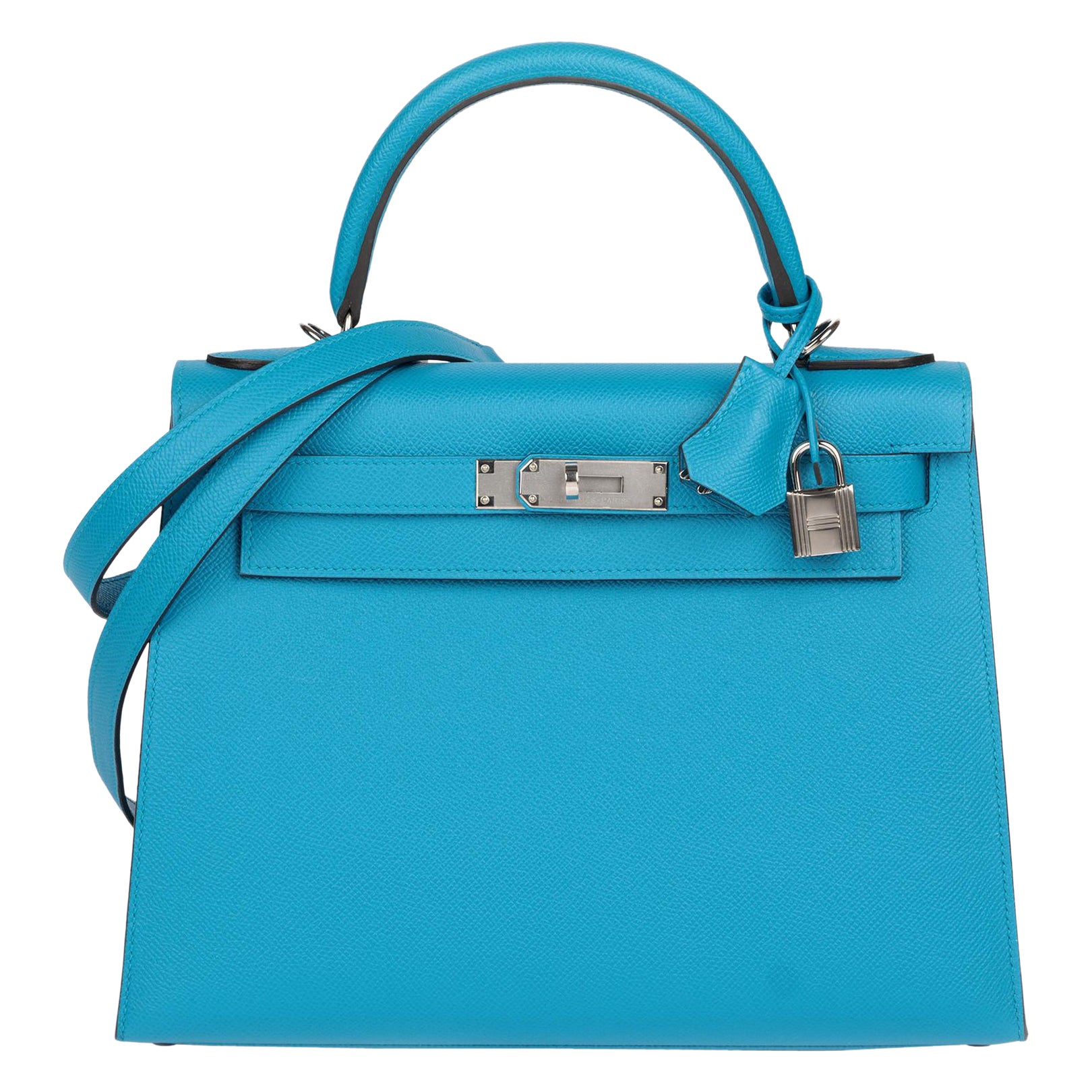 Hermès Blue Zanzibar Epsom Leather Kelly 28cm Sellier en vente