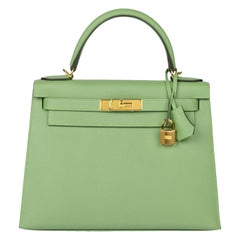 Hermès Vert Criquet Epsom Leather Kelly 28cm Sellier