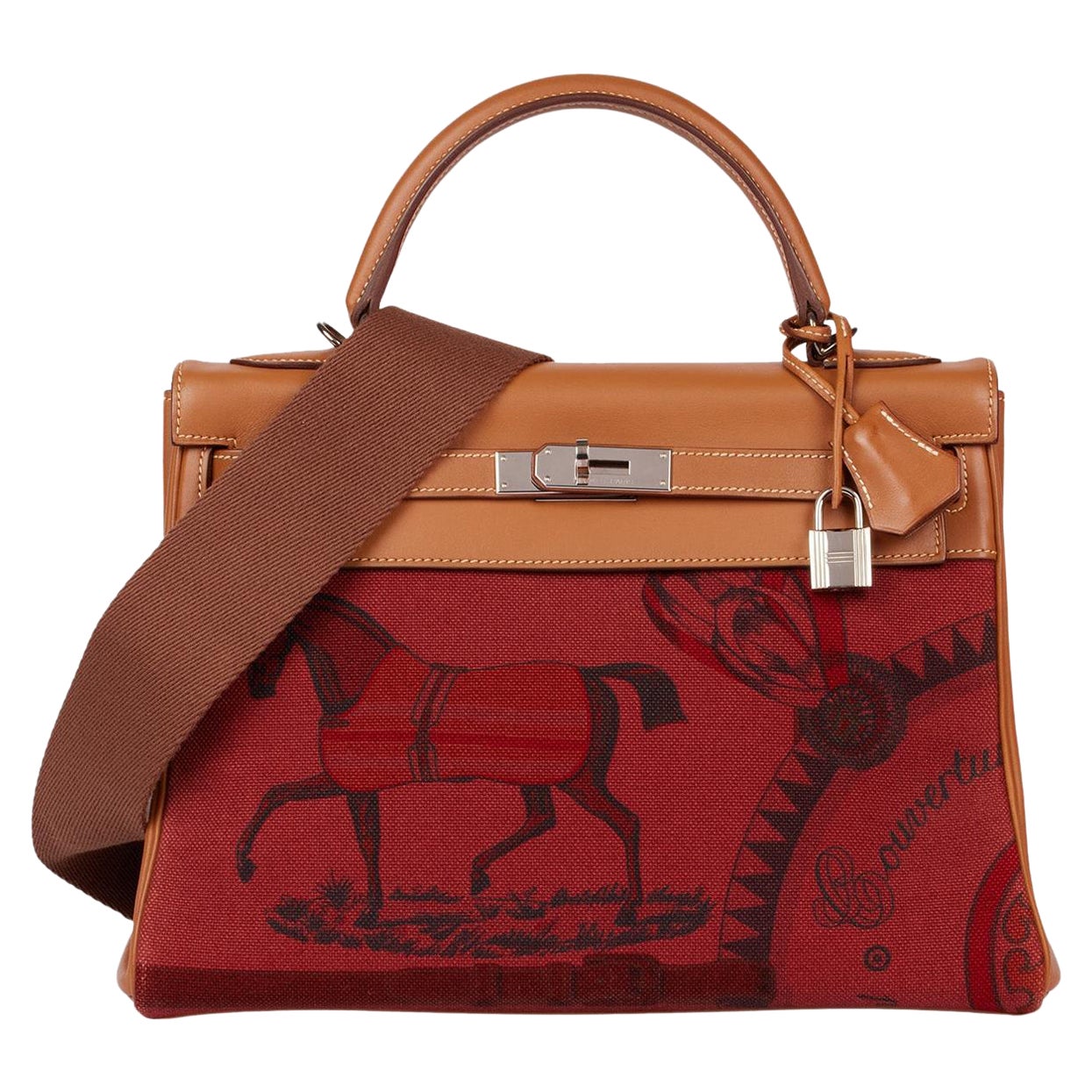 Hermès Rouge H Toile & Barenia Horse Print Amazone Kelly 32cm im Angebot